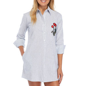 Sam Edelman Blue Striped Chemise with Red Floral Embroidery